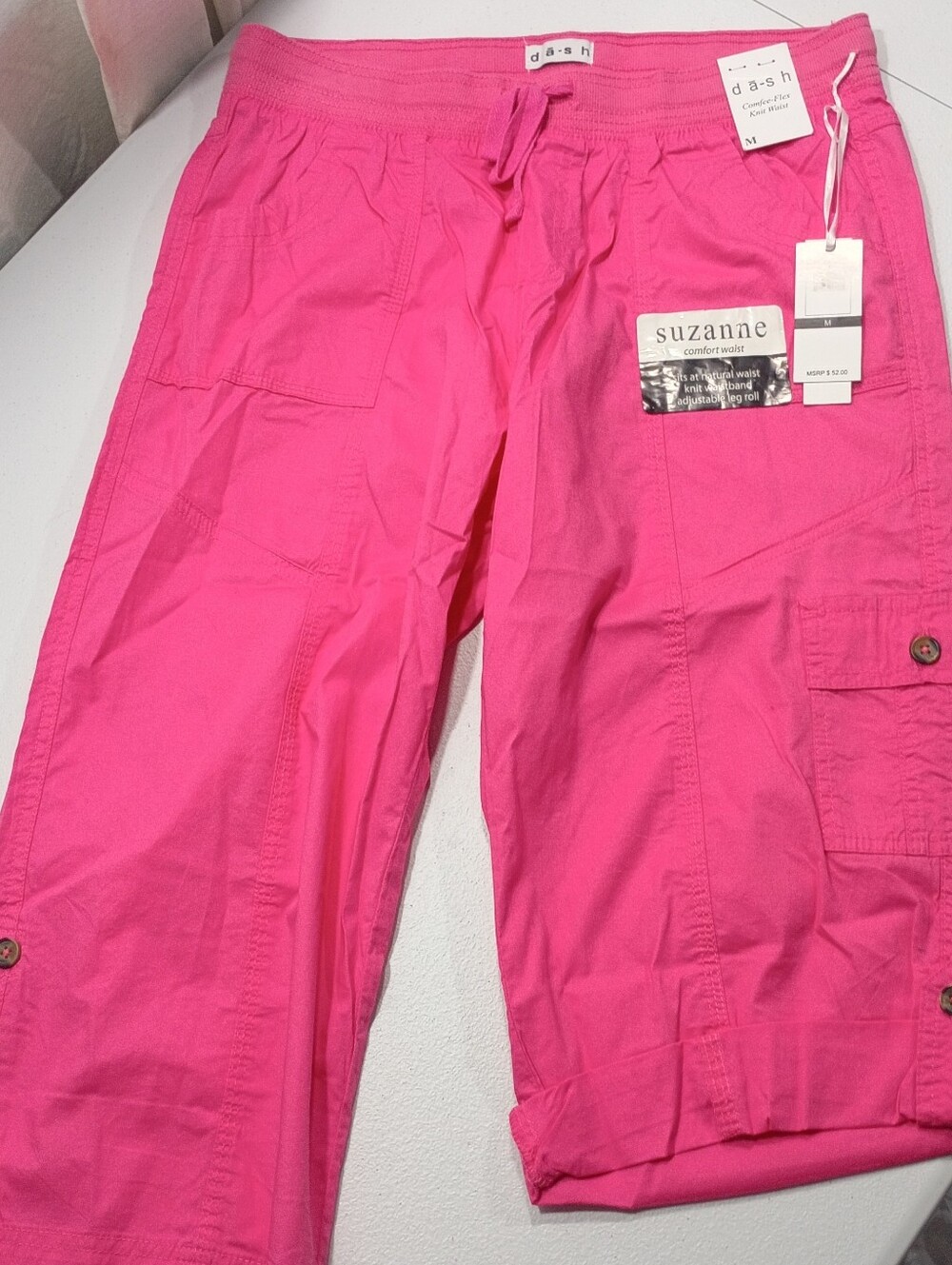 Women's dash Suzanne Comfort Waist Cargo Capris - Bright Pink Size Medium (209)